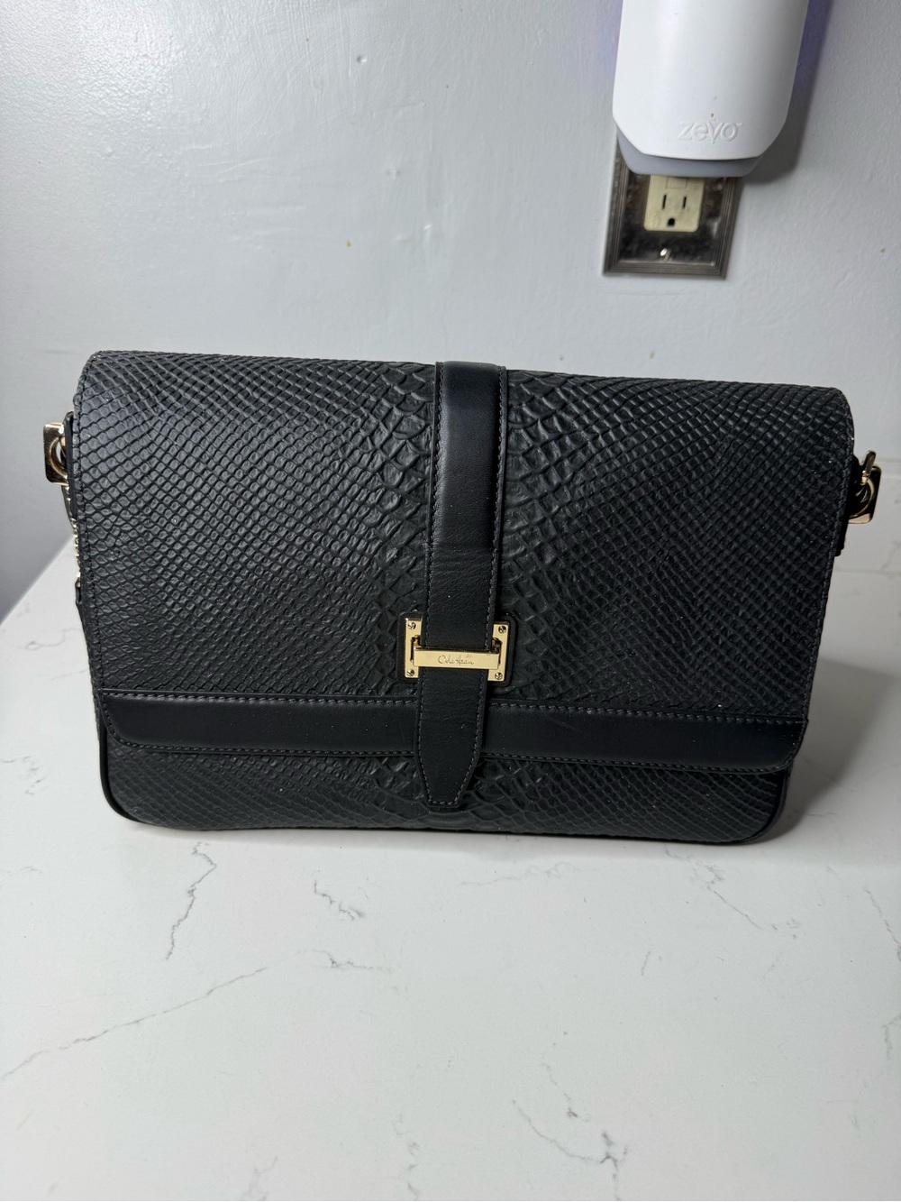 Cole Haan Black Textured Shoulder Bag with Gold Hardware